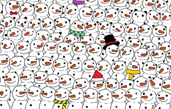 ¿Puedes encontrar un panda entre estos muñecos de nieve?
